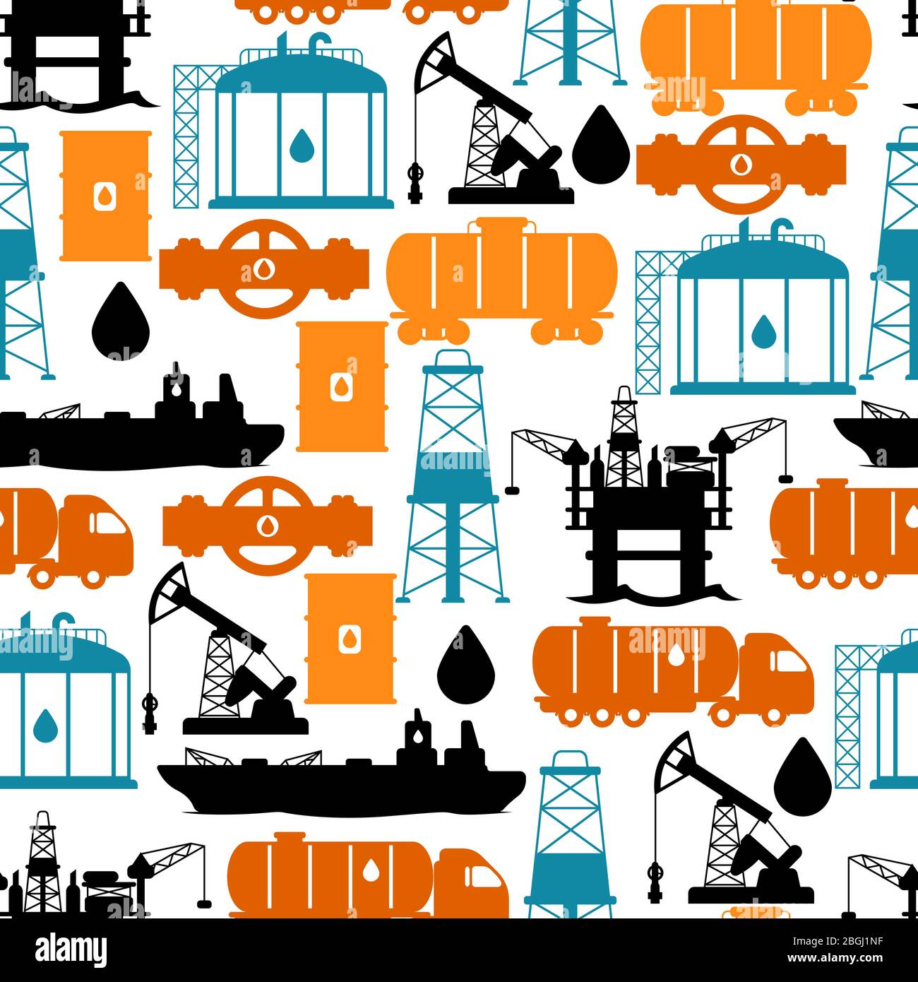 Nahtloses Muster mit Öl- und Benzinsymbolen. Stock Vektor