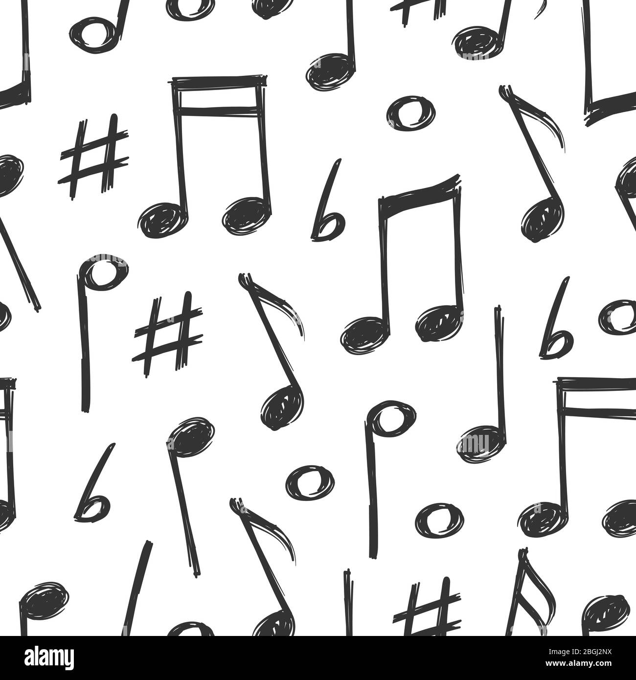 Hand gezeichnet Musik Notizen nahtlose Muster Hintergrund-Design. Vektorgrafik Stock Vektor