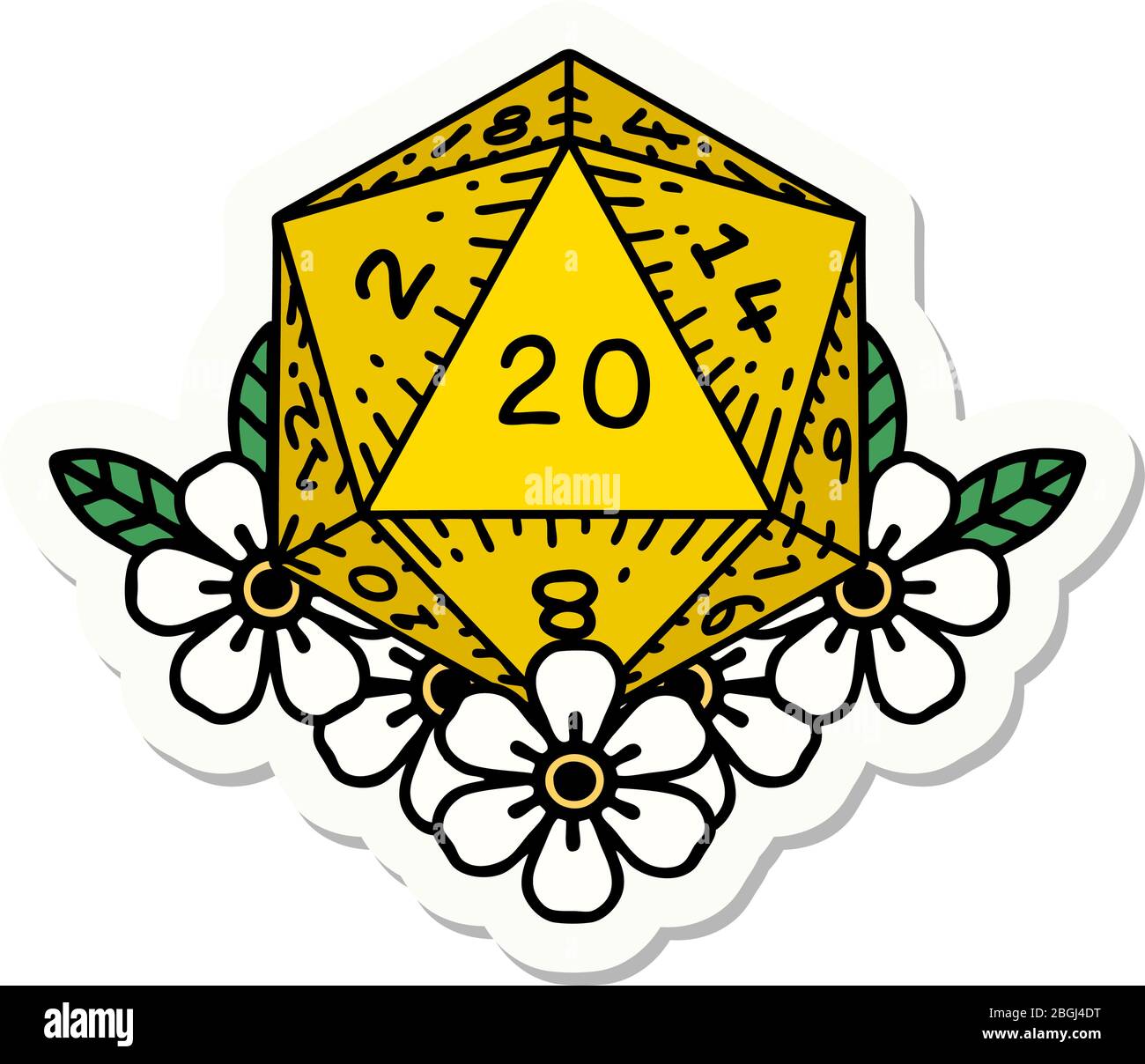 Aufkleber von Tattoo im traditionellen Stil eines d20 Stock Vektor