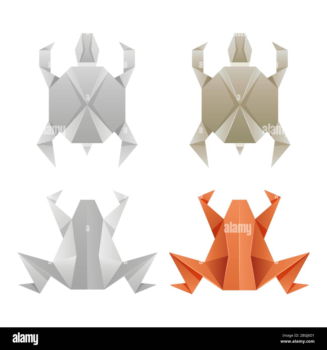 Japanische Origami-Papier Frösche und Schildkröten isoliert auf weißem Hintergrund. Vektorgrafik Stock Vektor