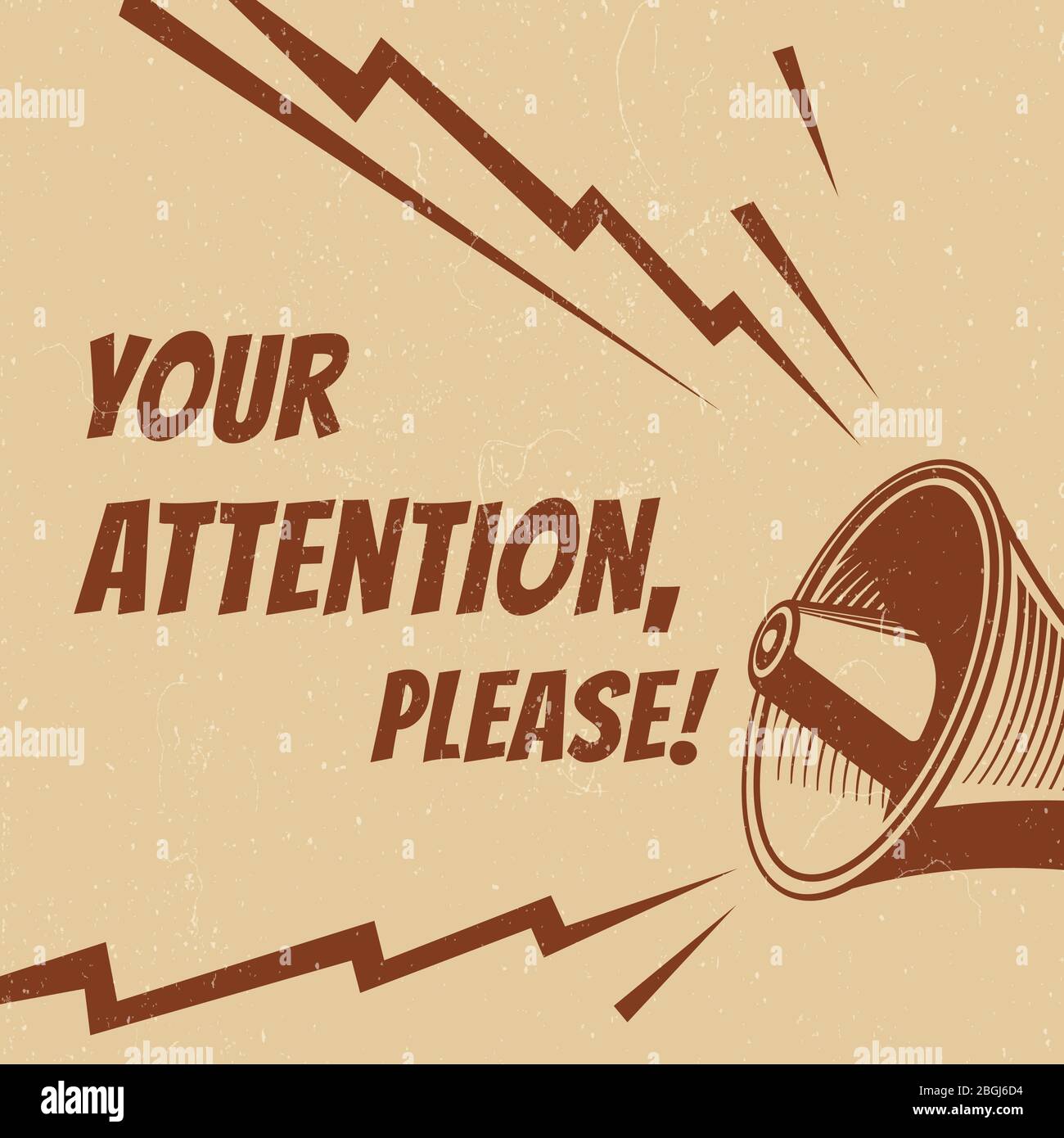 Achtung bitte Vektor-Poster mit Voice-Megaphon. Poster zur Sprachansage, Warnhinweis aus Bullhorn-Illustration Stock Vektor