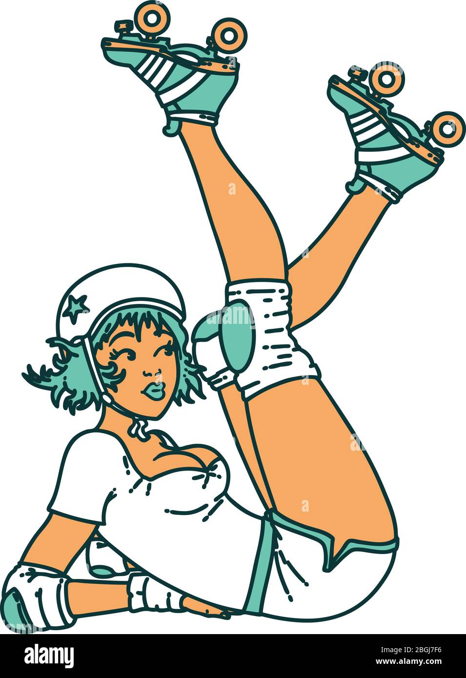 tattoo im traditionellen Stil eines Pinup Roller Derby Mädchen Stock Vektor