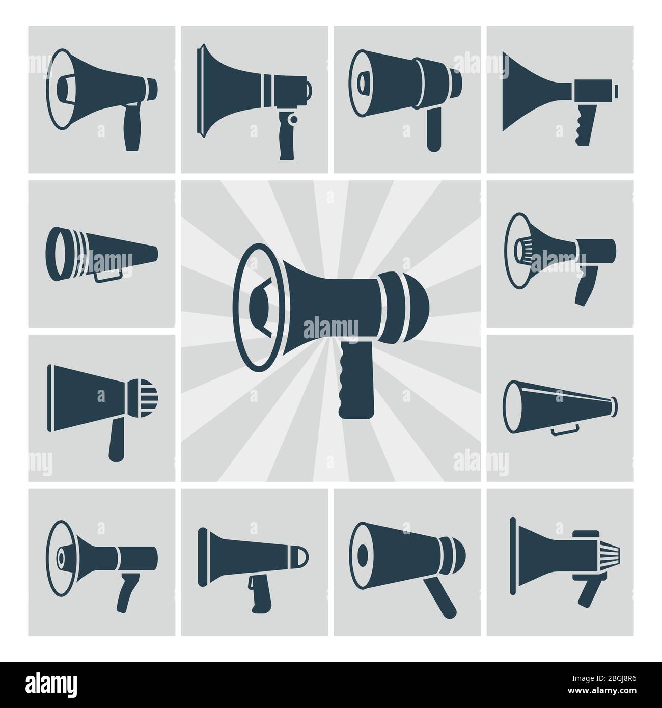 Vektor-Lautsprecher-Symbole des Satzes. Flache Megaphon Silhouetten Sammlung Vintage Illustration Stock Vektor