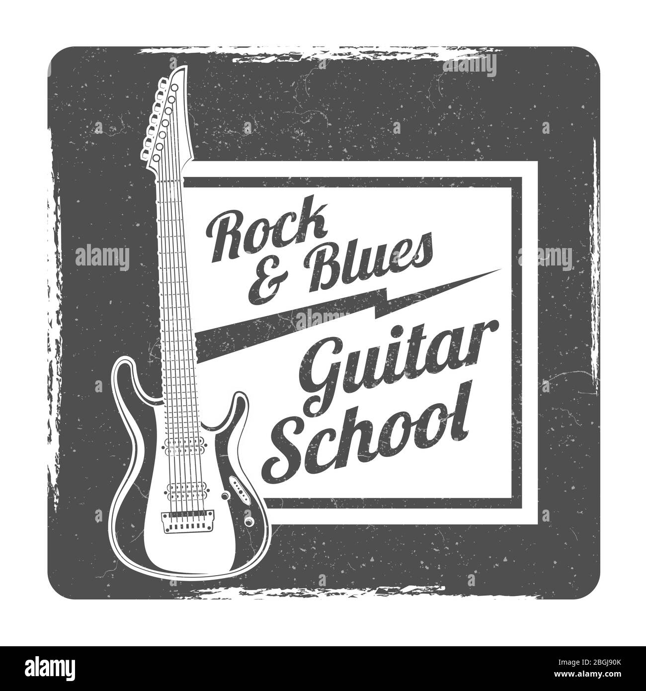 Gitarre Schule Grunge Logo Vektor Design Illlustration isoliert auf weiß Stock Vektor