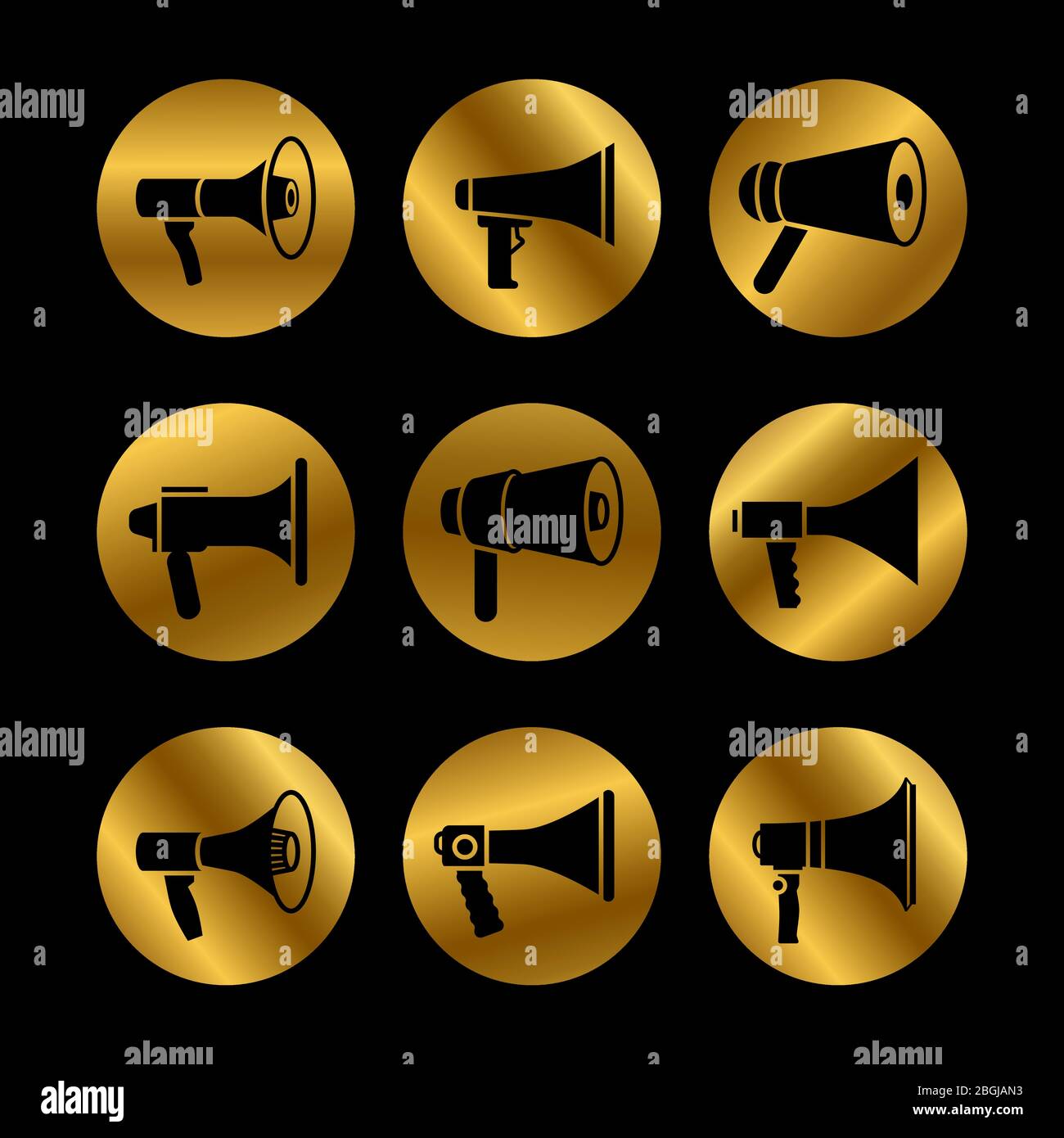 Schwarze Silhouette Megaphon, Ansage, Lautsprecher, Vektor-Symbole isolierte Illustration Stock Vektor