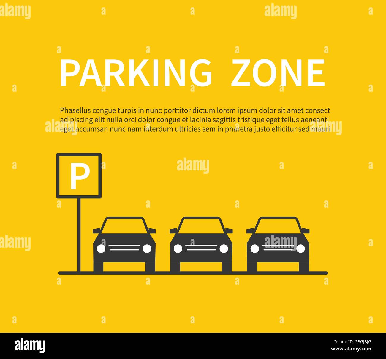 Parkzone Schild mit Auto schwarz Silhouette Symbole. Vektorkonzept für den Parkplatz der Stadt. Parkplatz Banner, Platz für Auto Illustration Stock Vektor