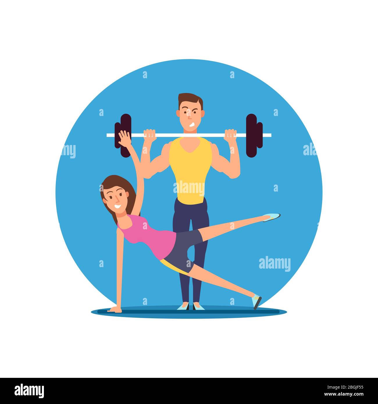 Fitness Spaß Person Vektor Comic-Figuren Symbol isoliert auf weiß. Flache Sport Motivation Illustration Stock Vektor