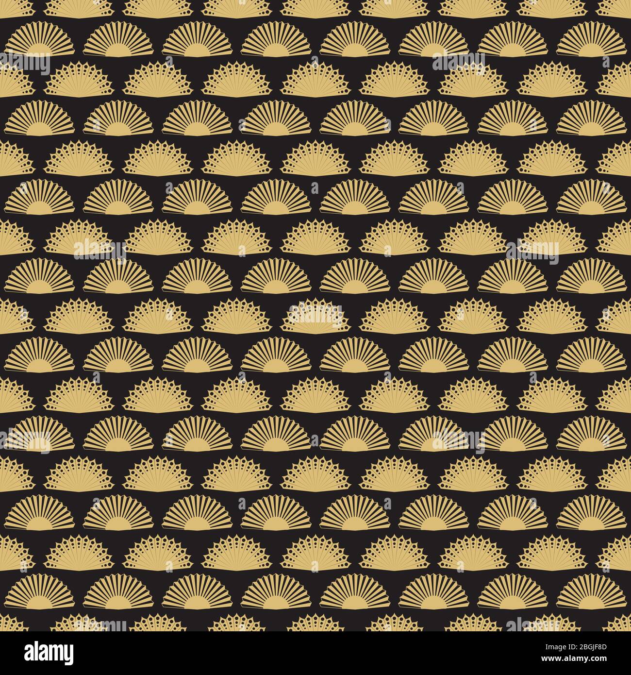 Gold Hand Fan Hintergrund nahtloses Muster-Design. Abstrakte geometrische Fans Textur. Vektorgrafik Stock Vektor