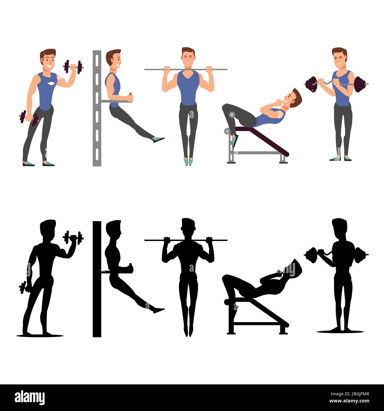 Sportmannfiguren. Vektor männliche Fitness Silhouetten isoliert auf weißem Hintergrund Illustration Stock Vektor