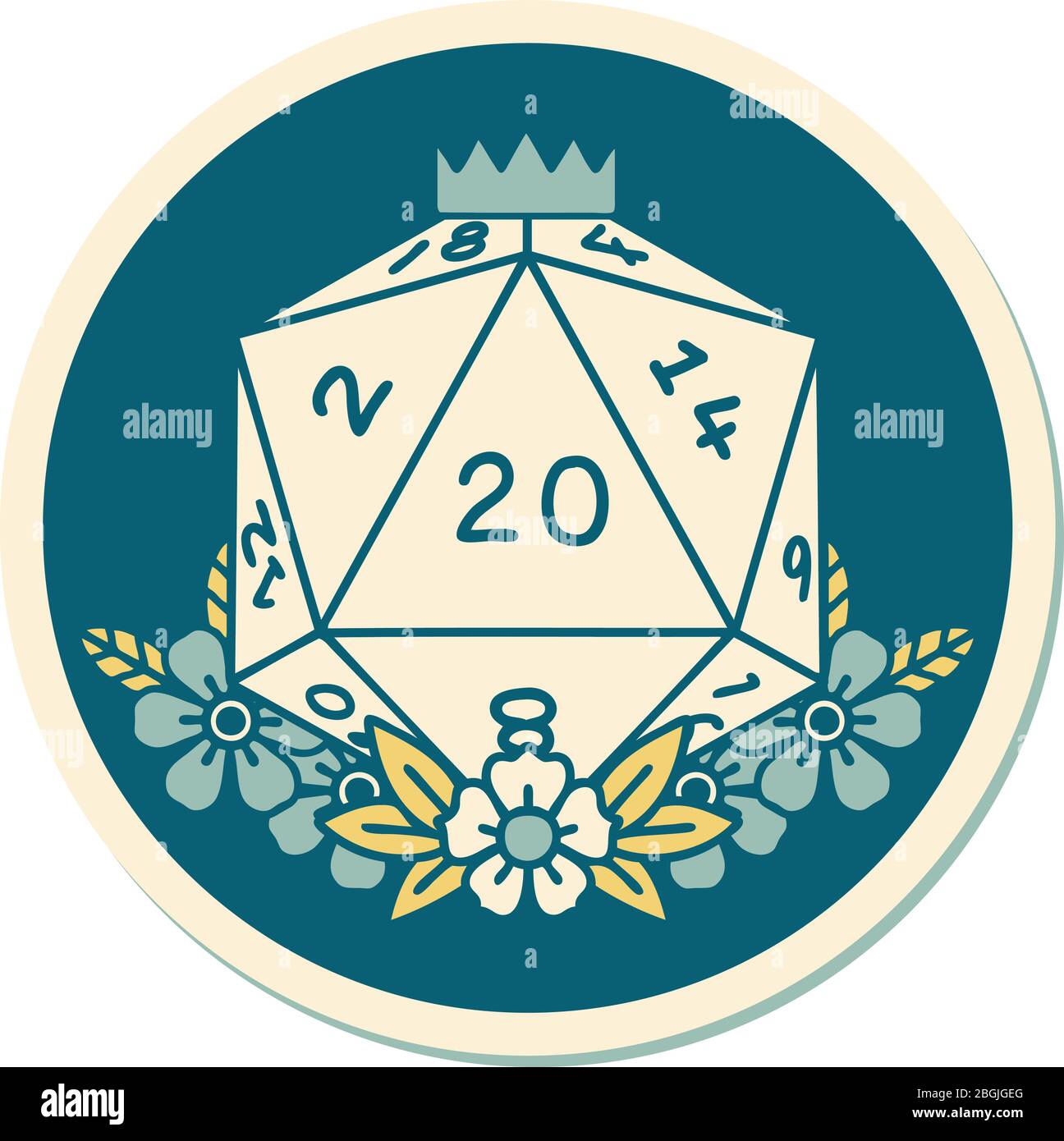 Aufkleber von Tattoo im traditionellen Stil eines d20 Stock Vektor