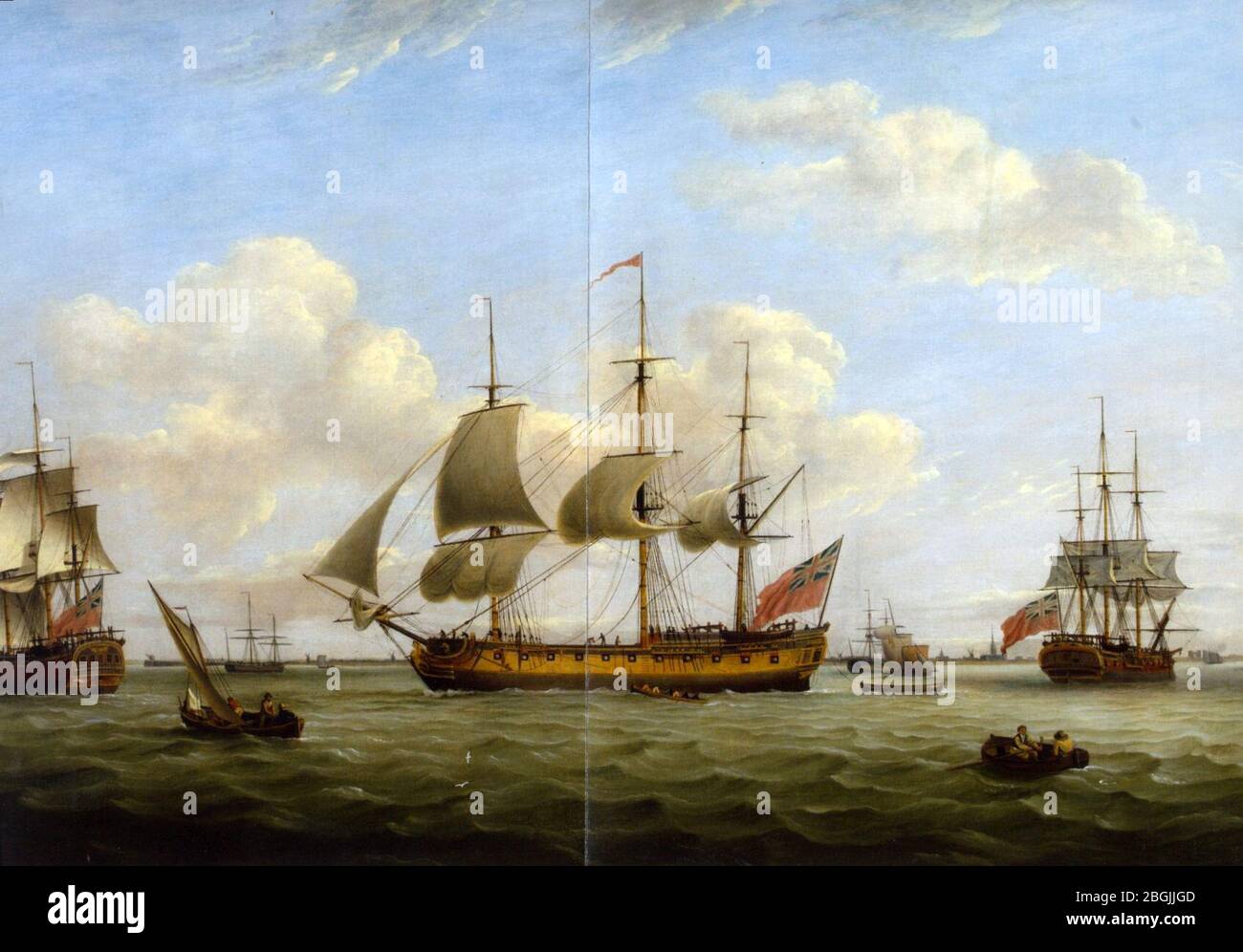 HMS Maria Anna-Earl of Chatham- Achilles-Thomas Luny. Stockfoto