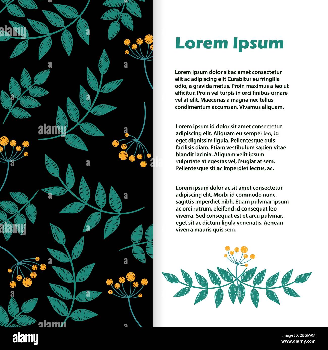 Vektor-Design mit Blumenbanner. Flyer mit Blättern und Blumen Stickerei Illustration Stock Vektor