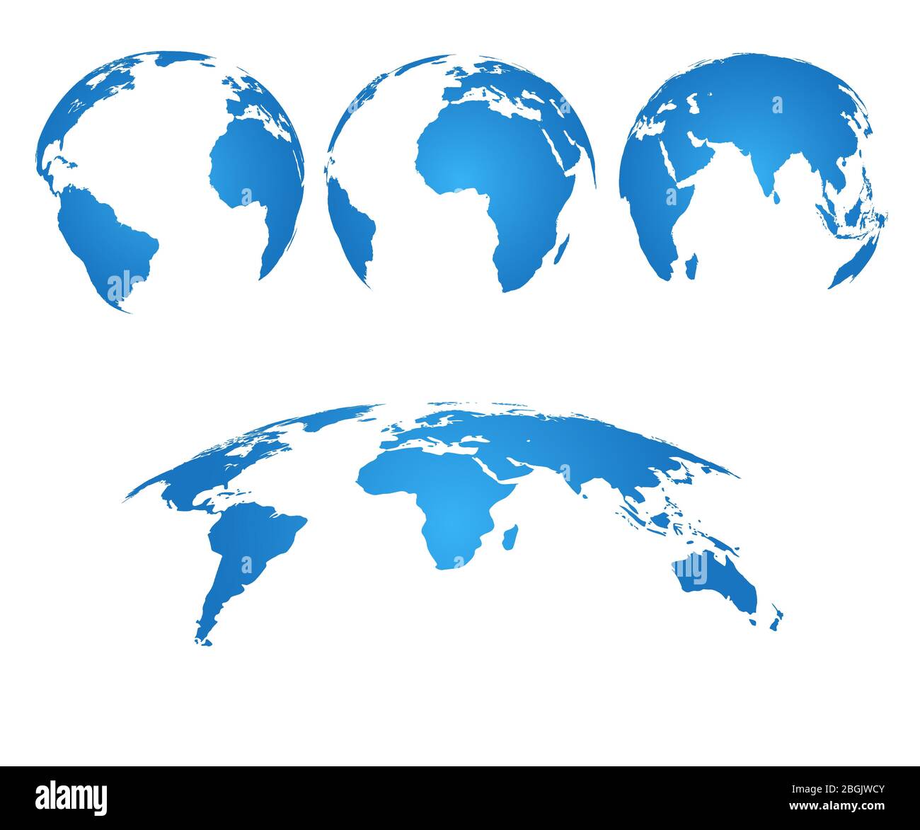 Erdkugel. 3d-Weltkarte mit Silhouette Kontinente und Ozeane. Isolierter Vektor-Satz. Darstellung der Erdsilhouette, asien und australien, amerika und europa Stock Vektor