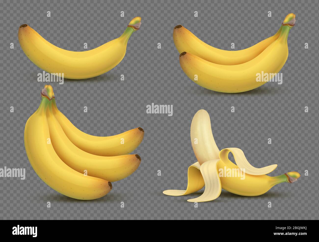 Realistische gelbe Banane, Bananen Bündel 3d-Vektor-Illustration isoliert auf transparentem Hintergrund. Frisches Obst, Bio und reife tropische Illustration Stock Vektor