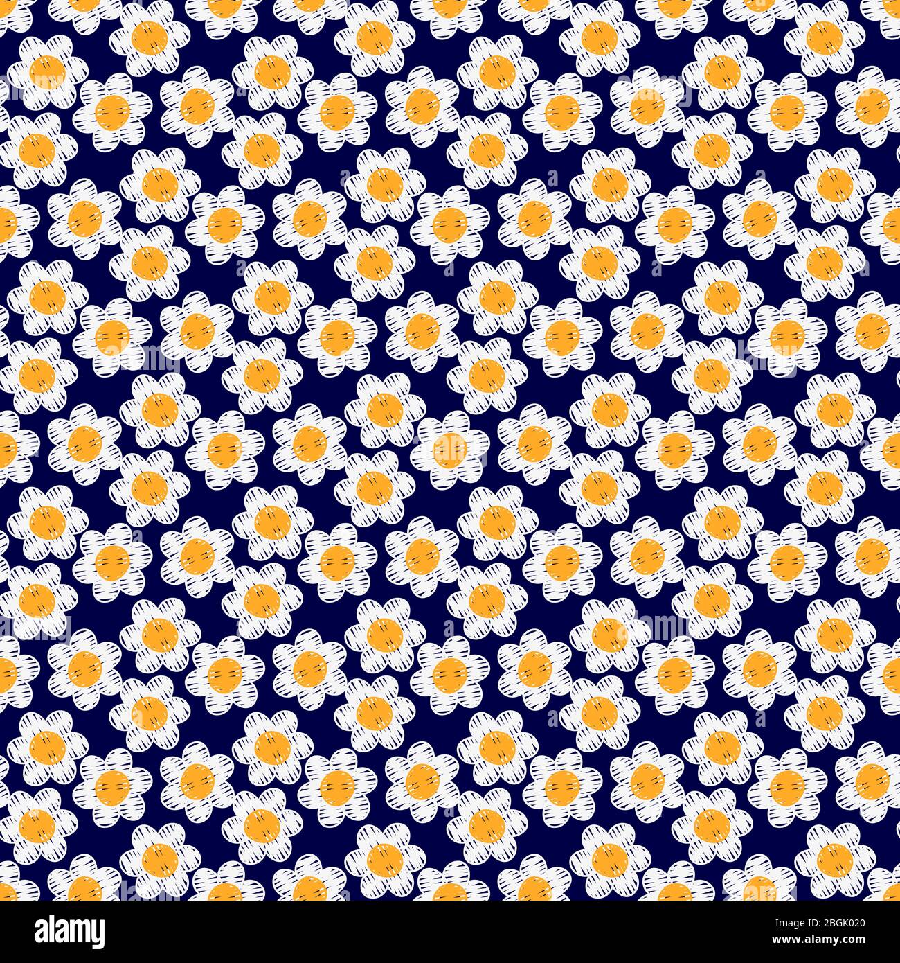 Kamille Stickerei nahtloses Muster. Handgenähtes florales Textilmuster. Vektorgrafik Stock Vektor