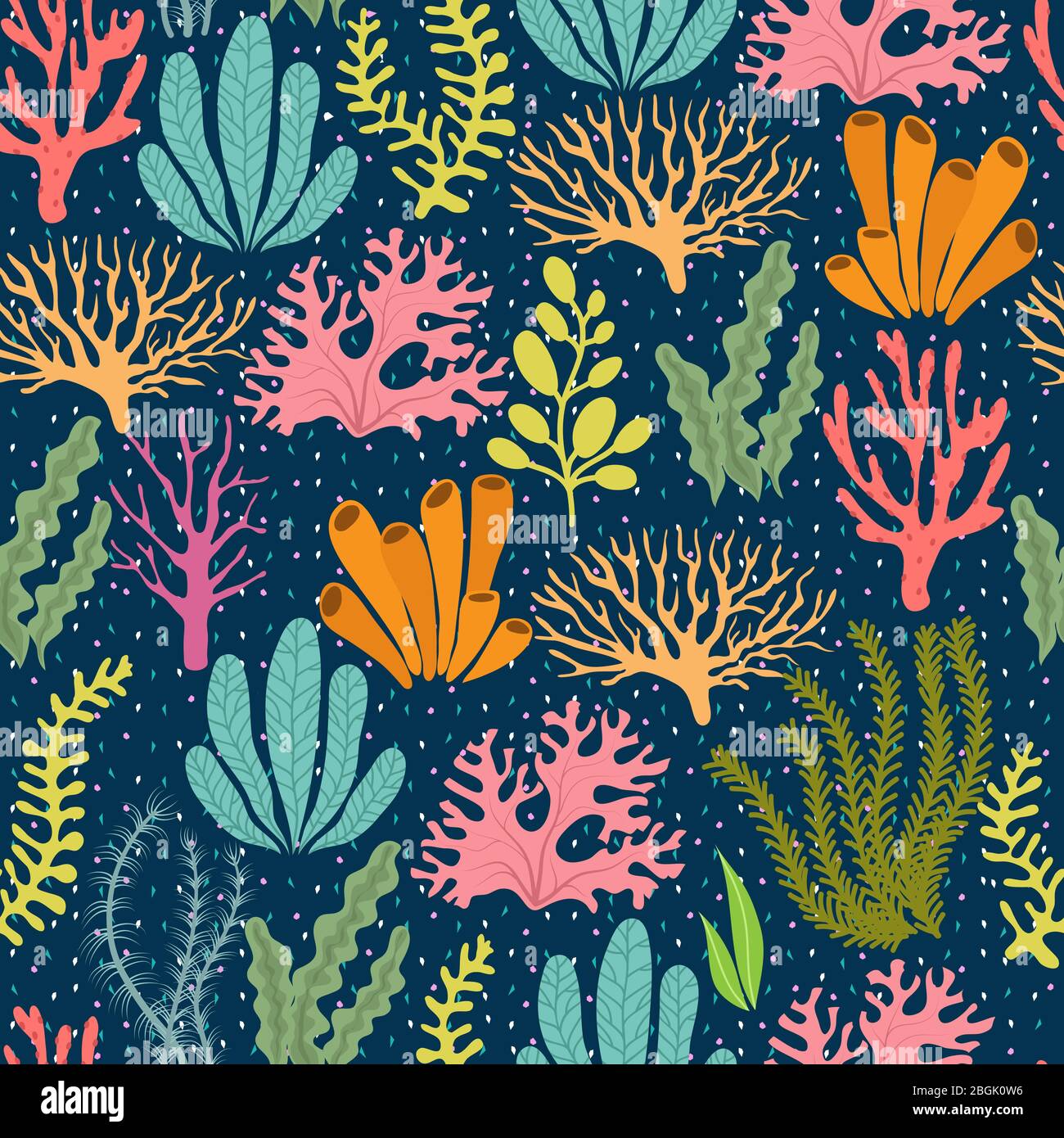 Seegras nahtloses Muster. Meerestiere marine Vektor endlose Textur. Unterwasser Riff Korallen und Algen Pflanzen Illustration Stock Vektor