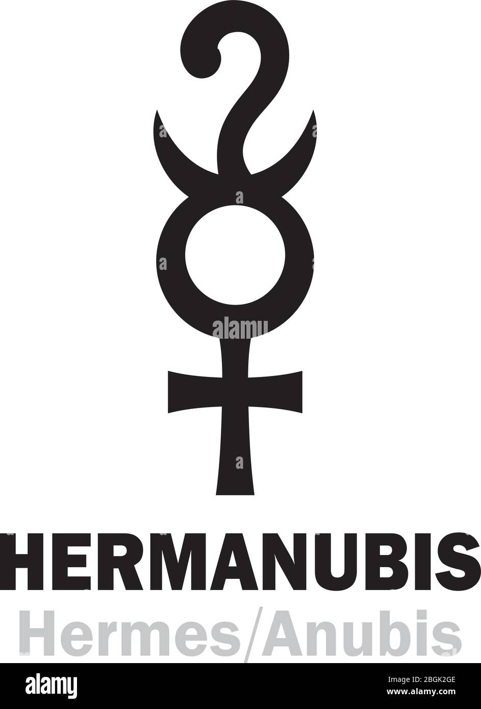 Astrologie-Alphabet: HERMANUBIS (Hermes+Anubis), die griechisch-ägyptische synkretische Gottheit der Wahrheit, der Leiter der Seelen in die Unterwelt. Hieroglyphen. Stock Vektor