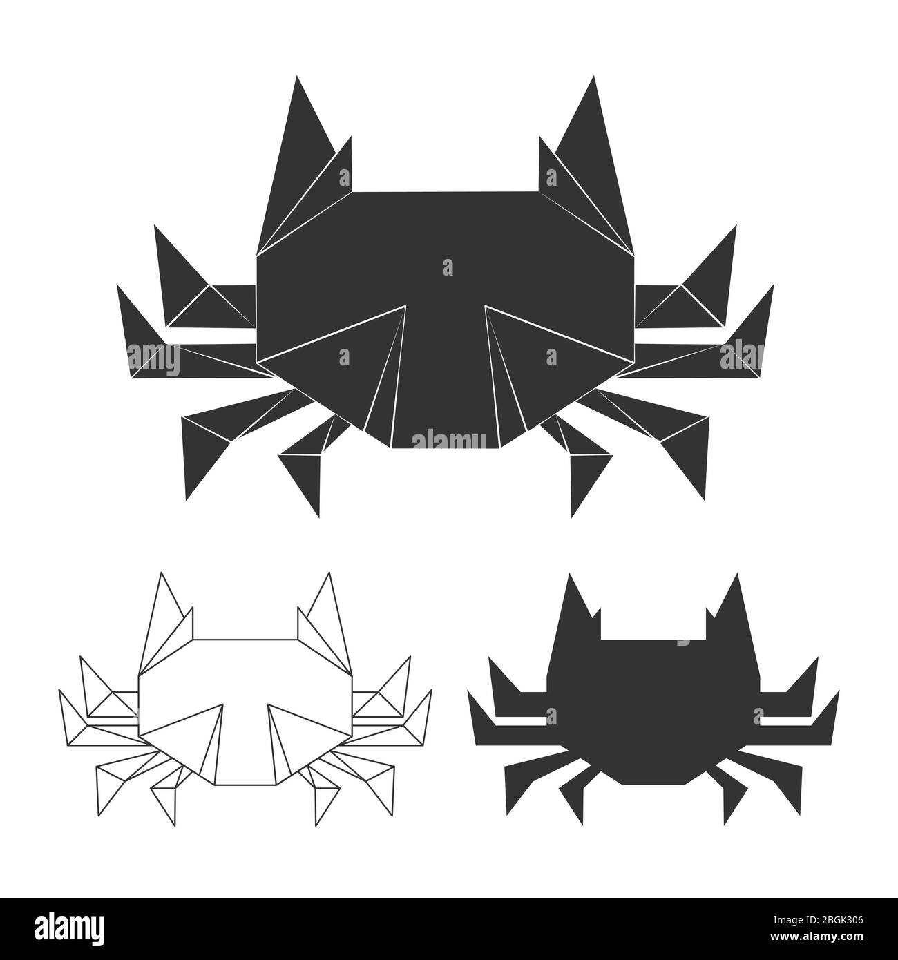 Vector Papier japanische Krabben für Logo, Print, Design. Krabbe Silhouette isoliert auf weißem Untergrund Illustration Stock Vektor