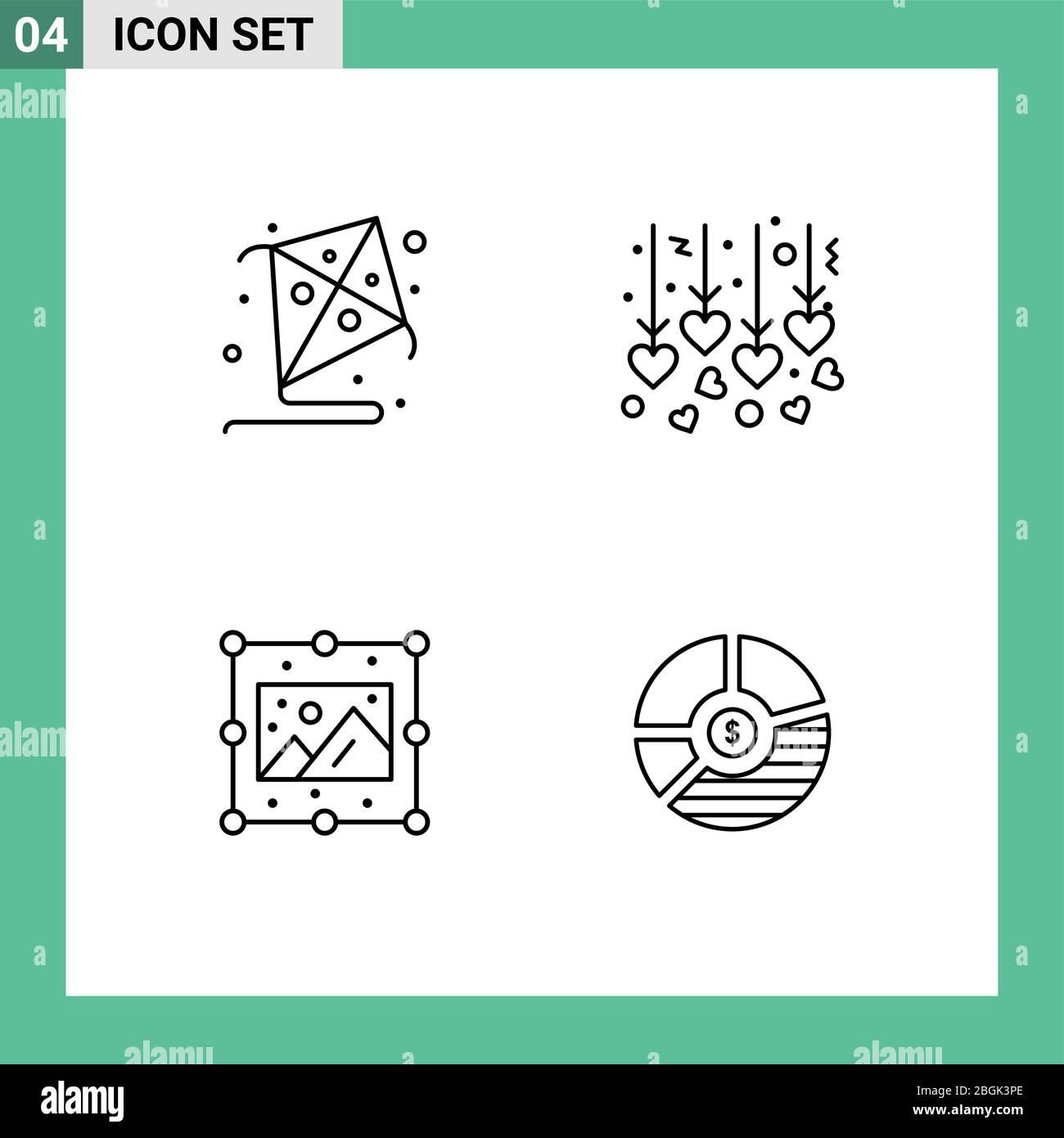 Piktogramm Set von 4 einfachen Filledline flache Farben von Drachen, Bild, hängende Hochzeit, kreativ, Analyse editierbar Vektor Design-Elemente Stock Vektor