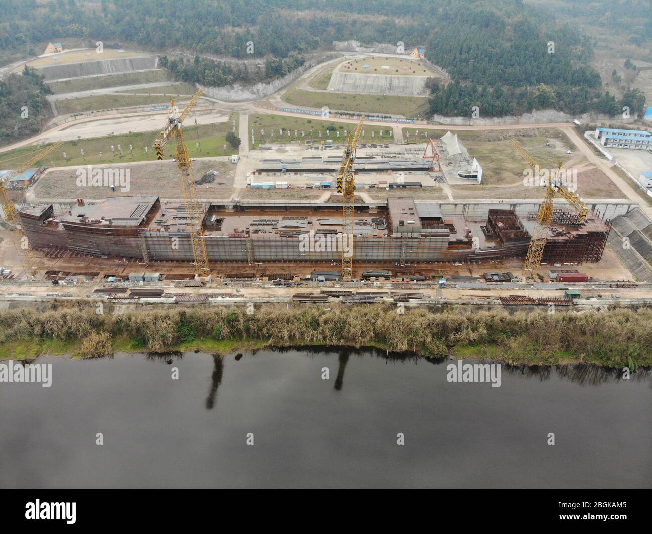 Blick auf das bauende Duplikat Titanic und seine Umgebung Daying County, Suining City, südwestlich Chinas Provinz Sichuan, 9. März 2020. A-up Stockfoto