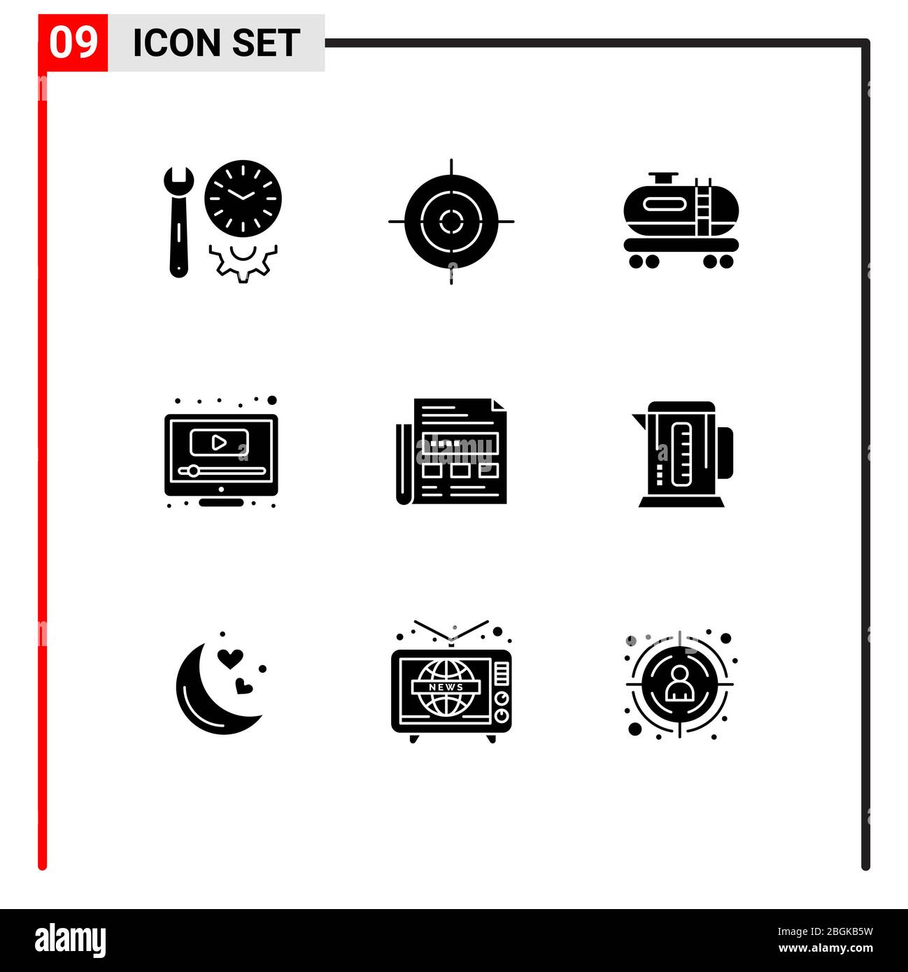 9 Kreative Ikonen Moderne Zeichen und Symbole von Papier, Zeitung, Öl, youtube, spielen editierbare Vektor Design-Elemente Stock Vektor
