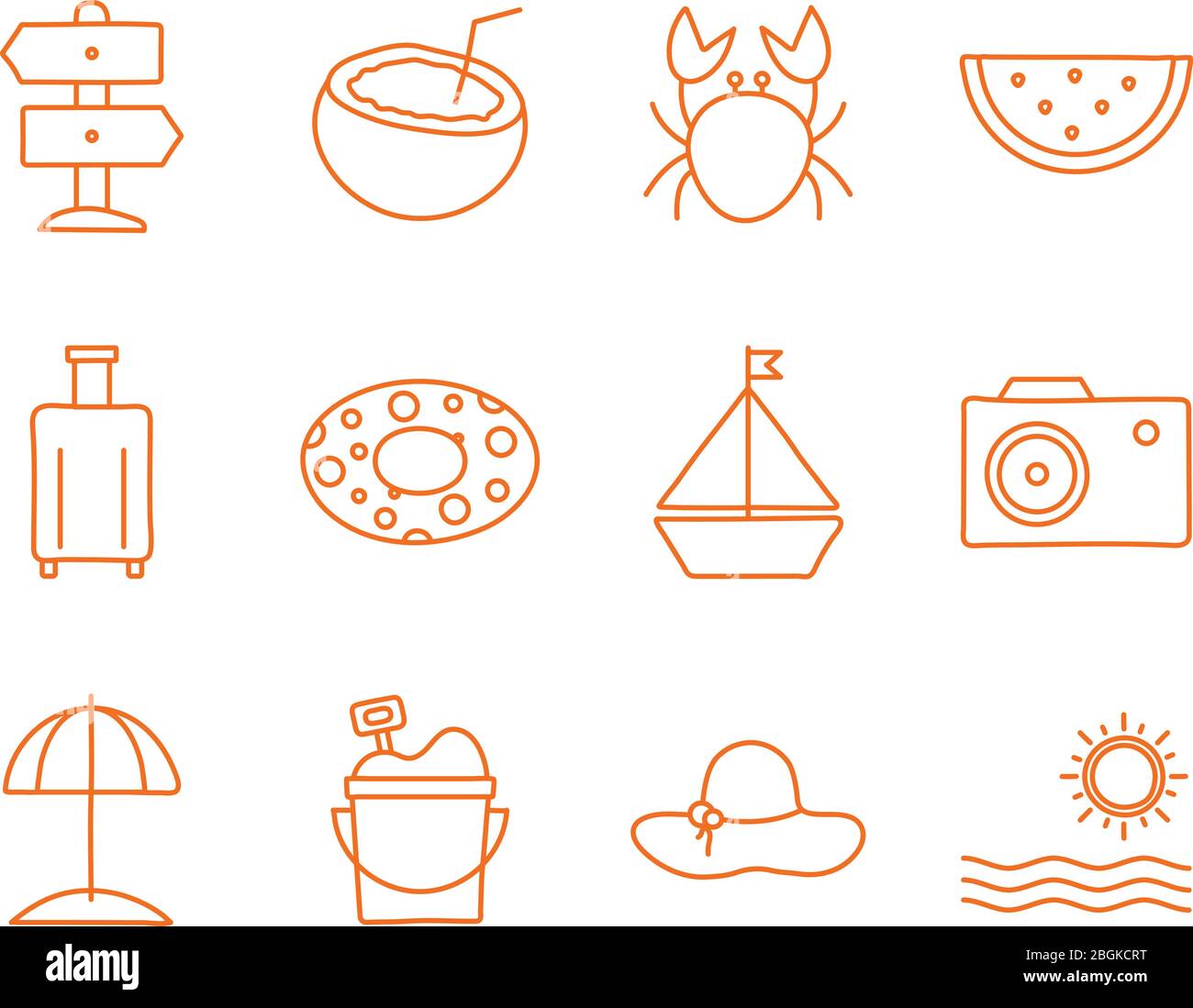 Sommer Linie Stil Icon Set Vektor-Design Stock Vektor
