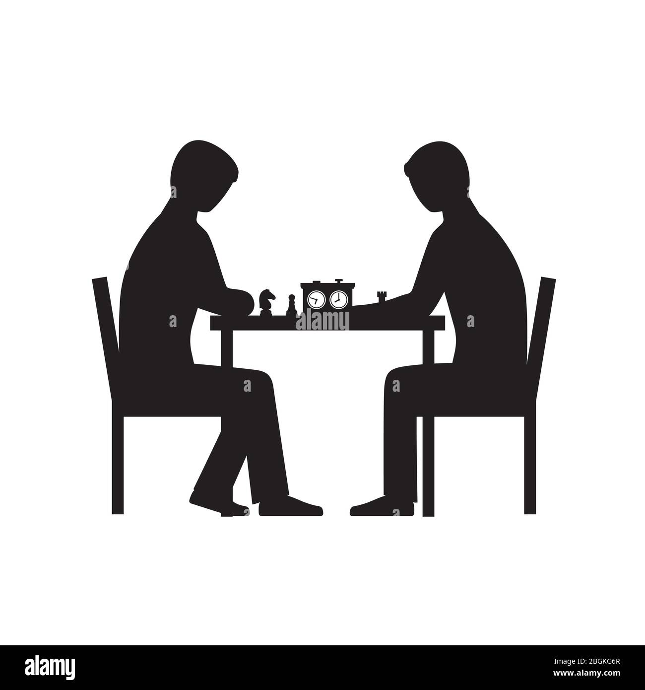 Schachspieler. Schwarz-Weiß-Vektor-Silhouetten. Stock Vektor