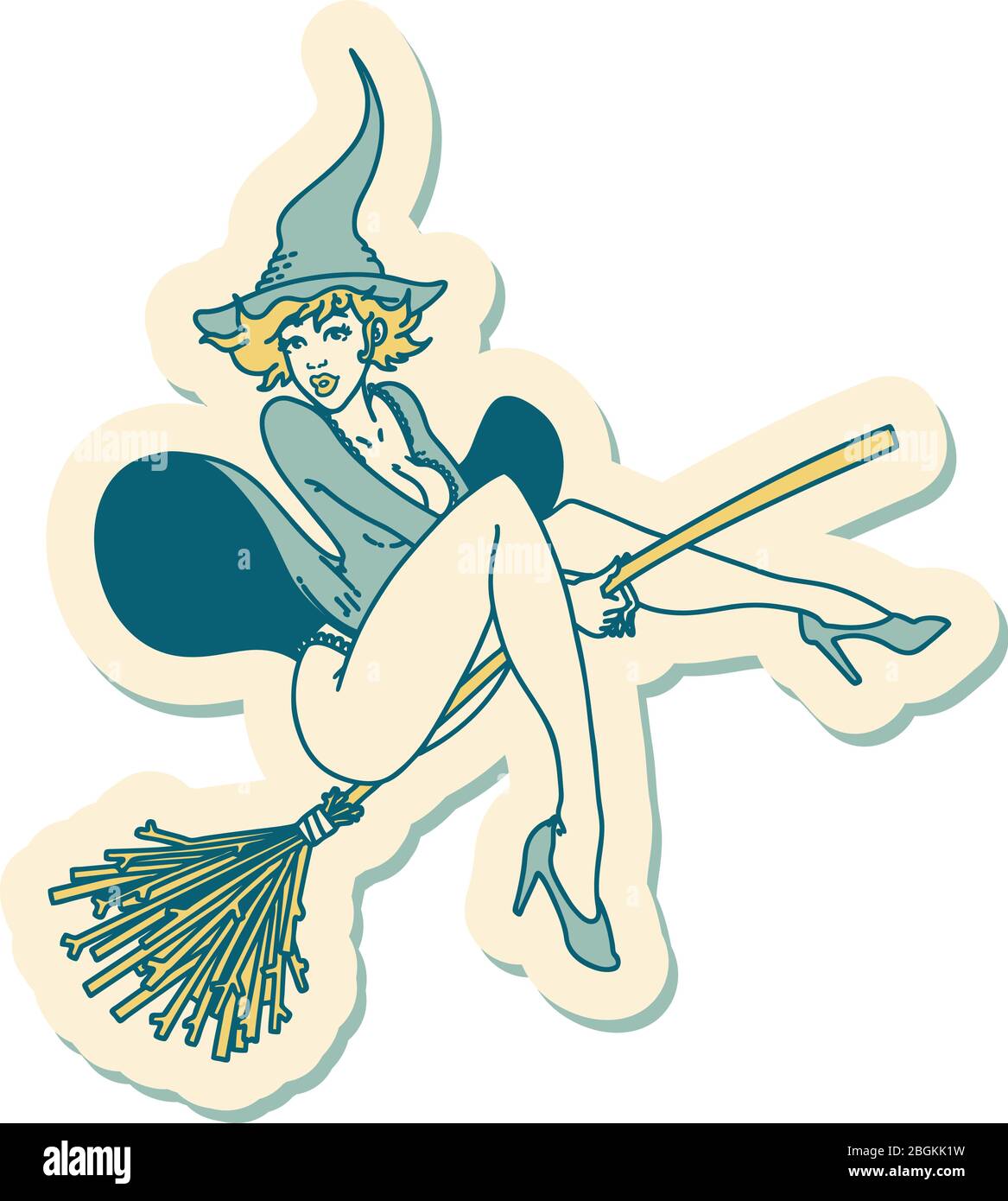 Aufkleber Von Tattoo Im Traditionellen Stil Einer Pinup Hexe Stock Vektorgrafik Alamy