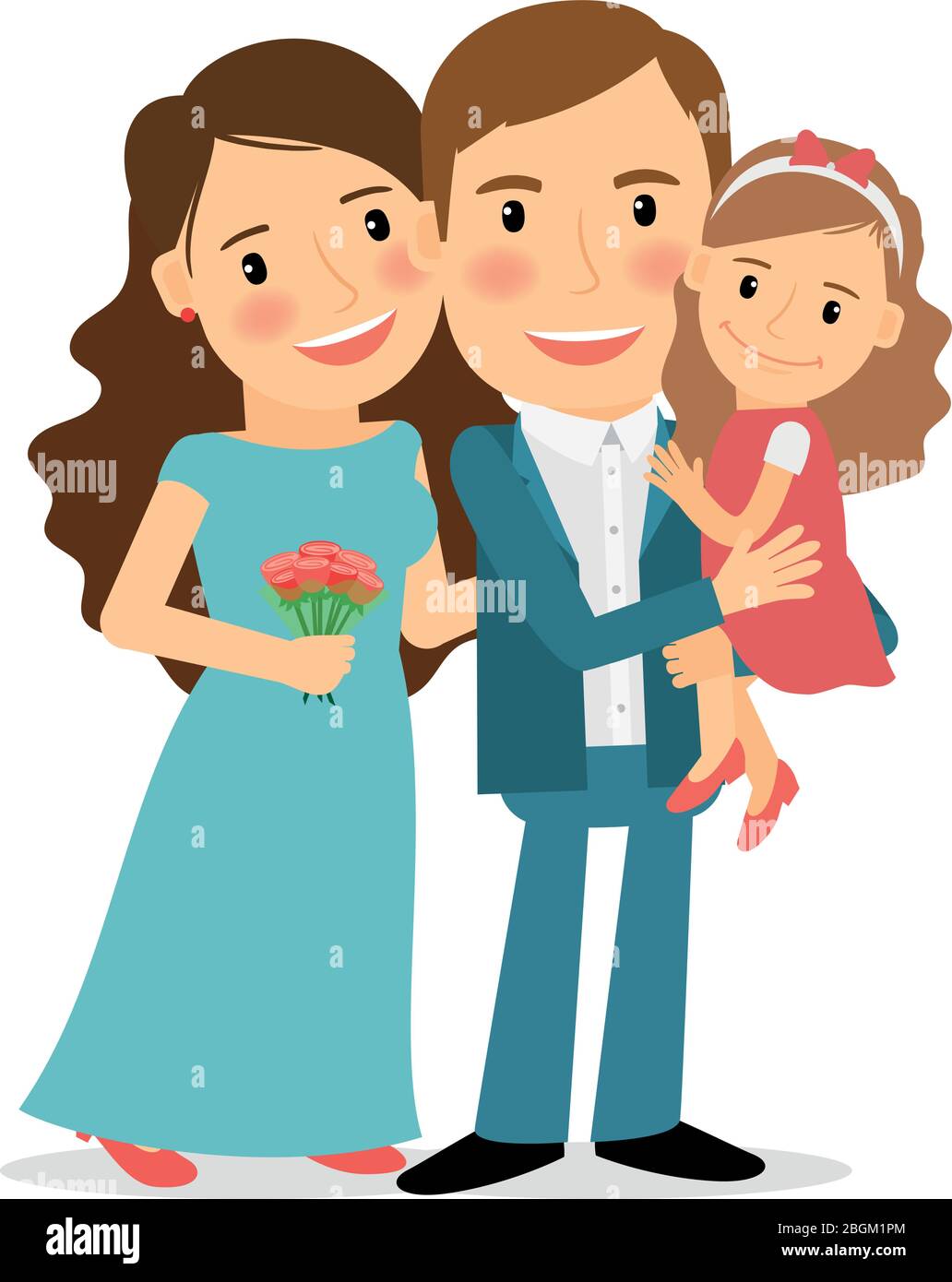 Glückliches Familienporträt. Mama, Papa und kleine Tochter Vektor-Illustration. Stock Vektor
