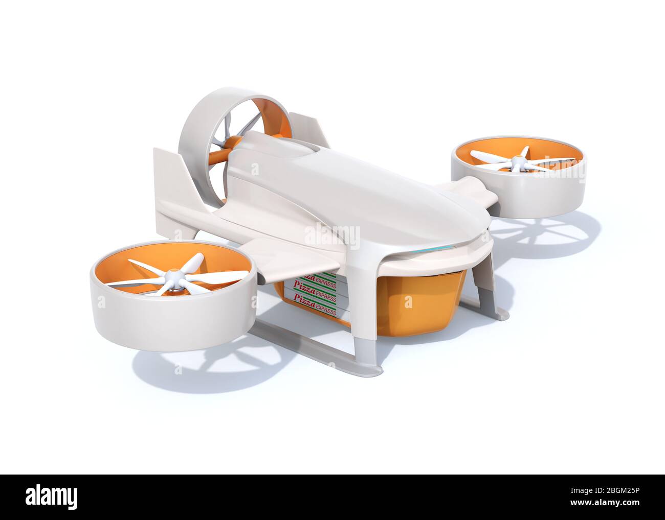 VTOL Lieferdrohne auf weißem Hintergrund. 3D-Rendering-Bild. Stockfoto
