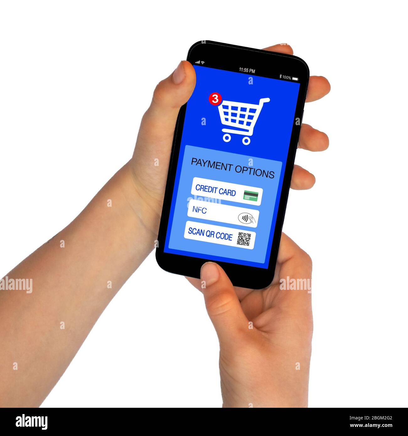 Smartphone mit verschiedenen Zahlungsmöglichkeiten. Stockfoto