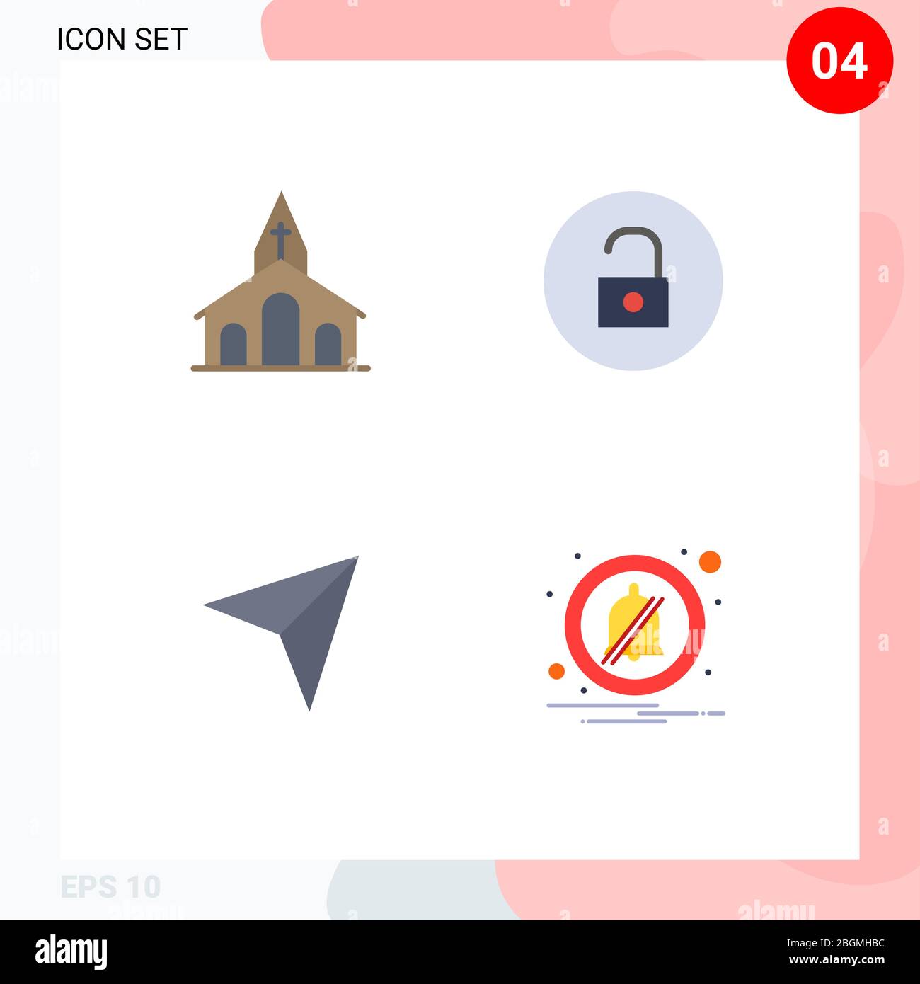 Packung mit 4 kreativen Flat Icons der Kirche, Karte, Kreuz, Medien, Marker editierbar Vektor Design-Elemente Stock Vektor