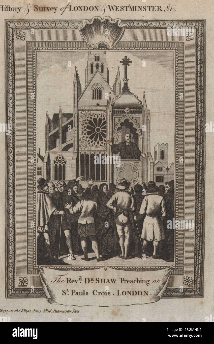 Dr. Shaw predigt am Kreuz des heiligen Paulus. Alte St. Paul's Cathedral. THORNTON 1784 Stockfoto