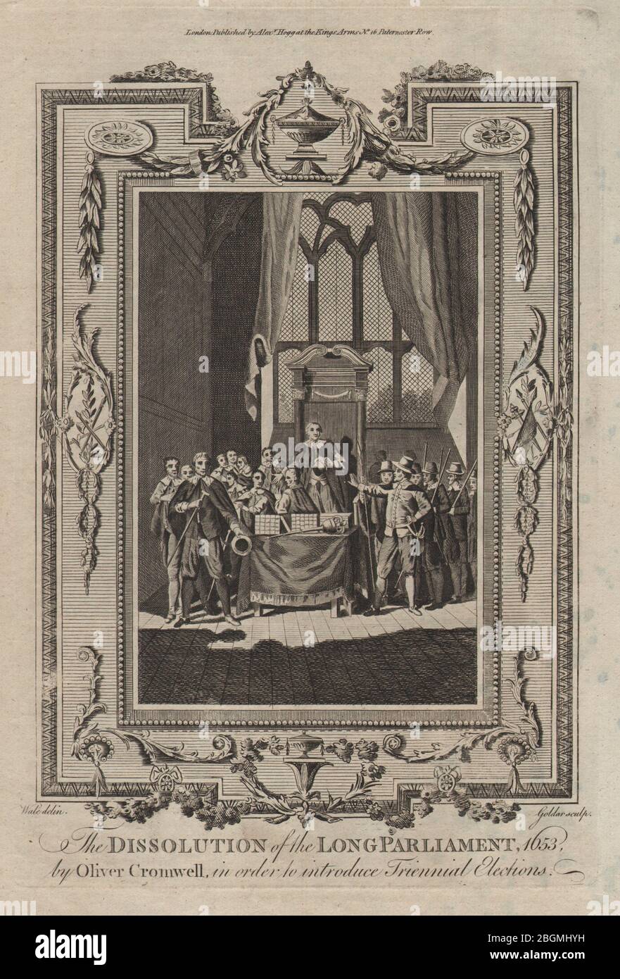 Oliver Cromwell löste 1653 das lange (Rump) Parlament auf. THORNTON 1784 Stockfoto