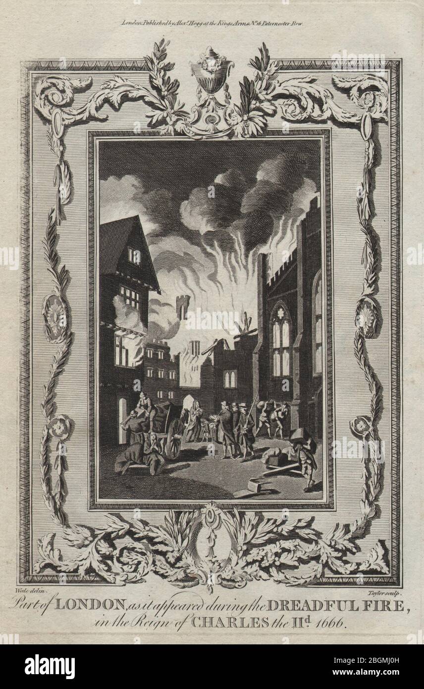 Teil von London, wie es im schrecklichen Großen Feuer von 1666 erschien. THORNTON 1784 Stockfoto