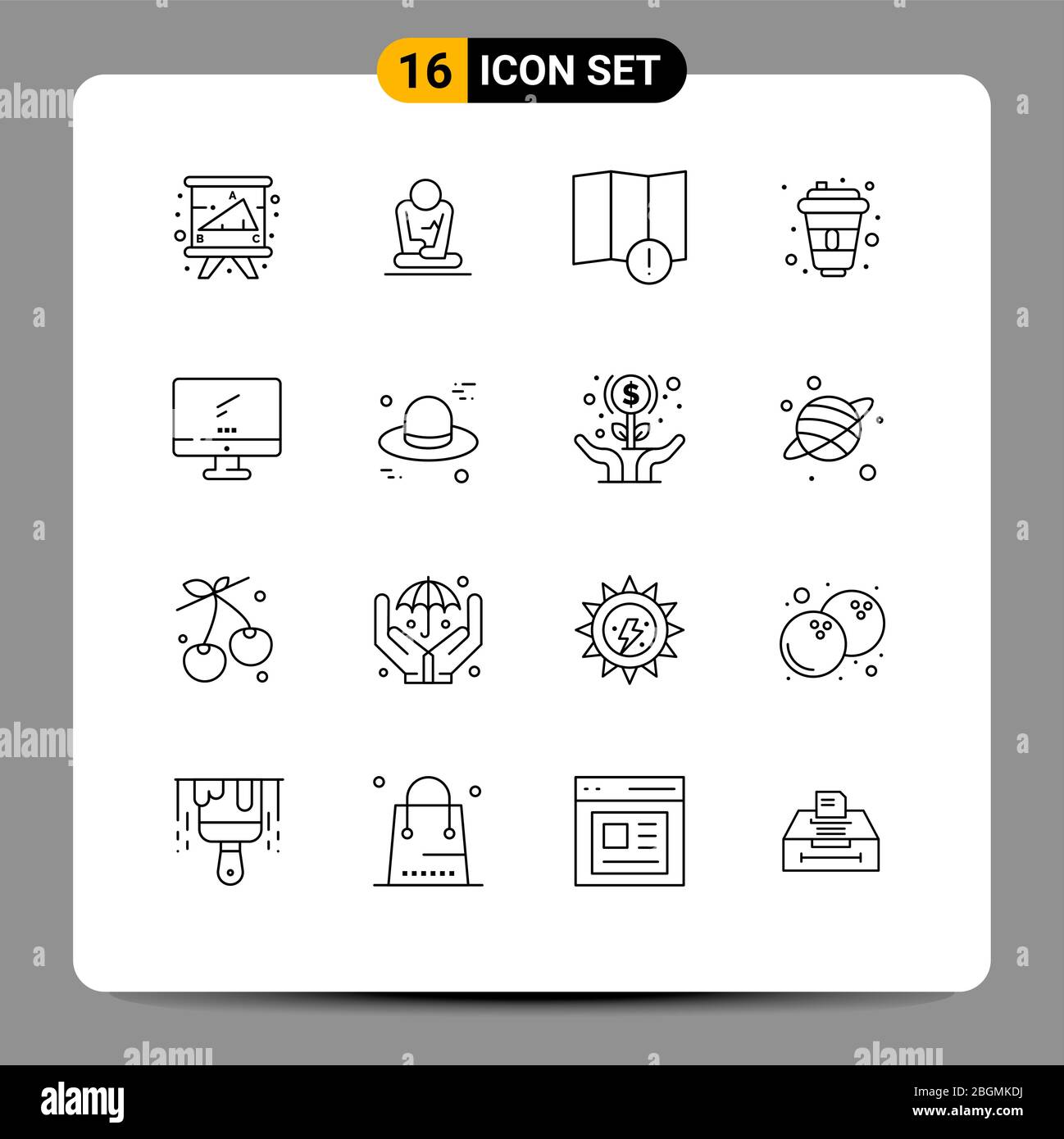Set von 16 modernen UI Icons Symbole Zeichen für Monitor, Designer, Yoga, paris, Cola editierbar Vektor Design-Elemente Stock Vektor