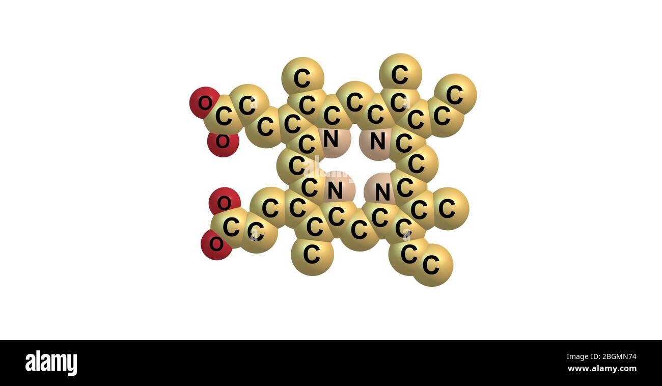 Porphyrine sind eine Gruppe von heterocyclischen Makrozyklus organischen Verbindungen, die aus vier modifizierten Pyrroluntereinheiten zusammengesetzt sind, die an ihrem Alpha-Kohlenstoff A miteinander verbunden sind Stockfoto