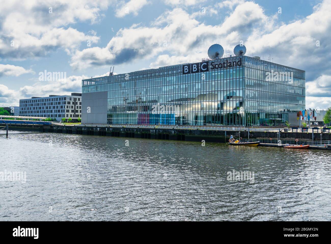 BBC Scotland Hauptsitz Gebäude am Pacific Quay am Fluss Clyde Glasgow Scotland UK Stockfoto