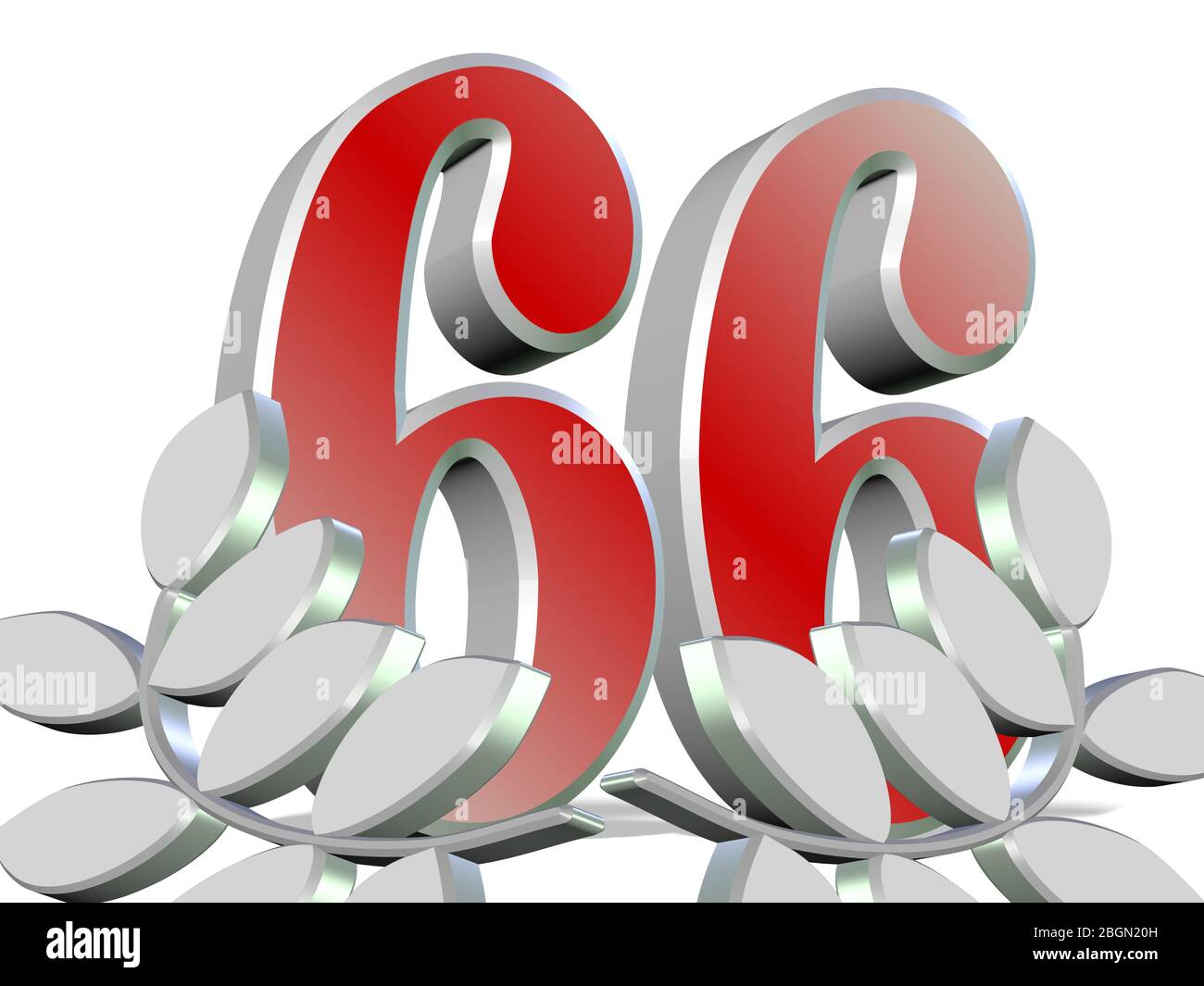 Jubiläum 66 Jahre, 3D-Illustration Stockfoto