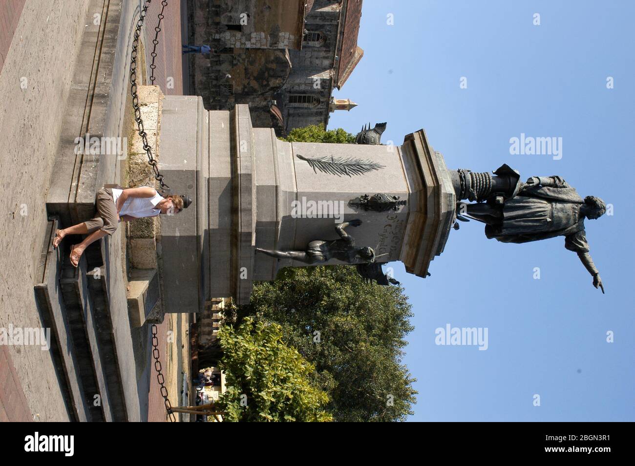 Kolumbusstatue vor Kathedrale von Santo Domingo, Dominikanische Republik, Karibik, Amerika Stockfoto