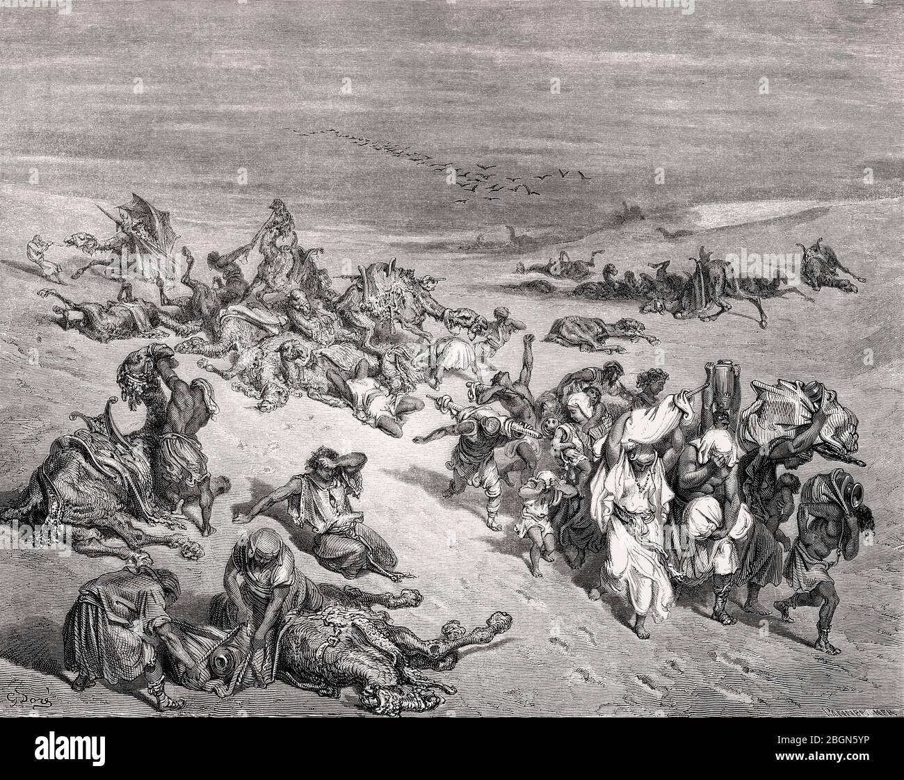 Das Gemurmel der Tiere, die fünfte Pest: Tierseuche, Holzschnitt von Gustave Doré Stockfoto