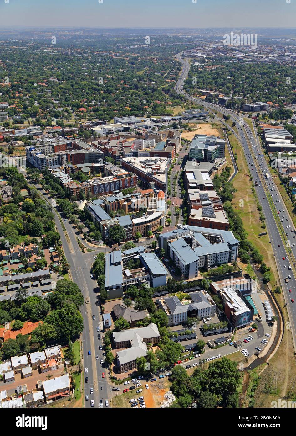 Luftaufnahme des Melrose Arch-Bezirks Stockfoto