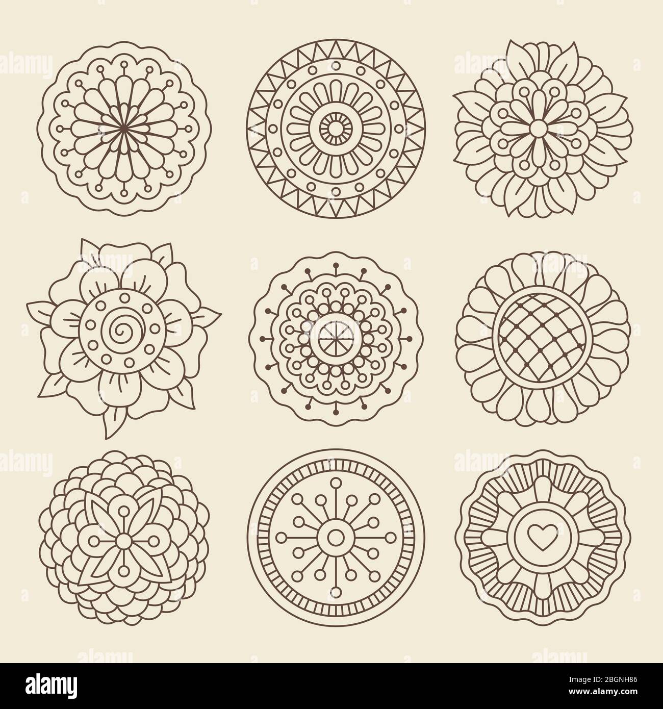Vektor-Blumenset im marokkanischen Design. Grafische Sammlung mit mehndi indischen Henna Tattoo Blumen Stock Vektor