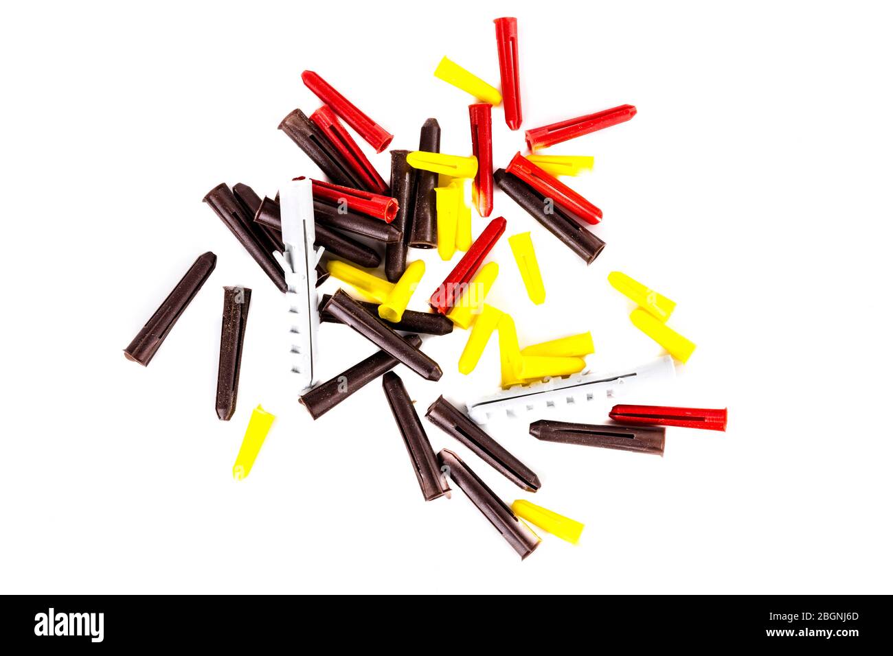 Wandstecker, Rawlplug, Rawlplugs, Rawlplugs, Rawlplugs, Auswahl, Größen, Farben, Farben, Sortiment, verschiedene, Versionen, Ausschnitt, Ausschnitt, Ausschnitt, Stockfoto