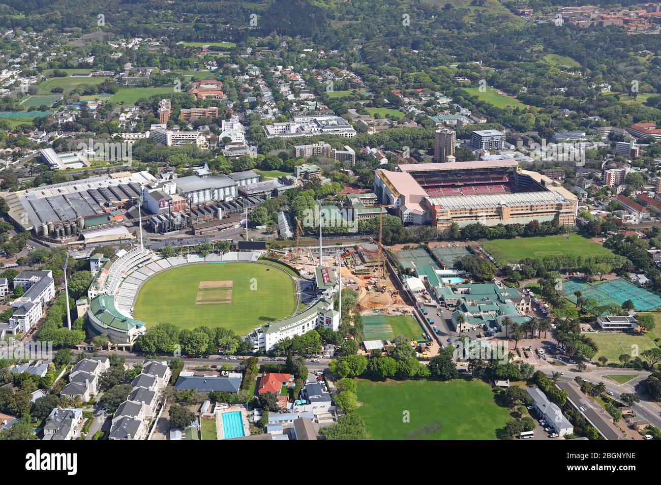 Luftaufnahme von Newlands Cricket und Rugby Stadien Stockfoto