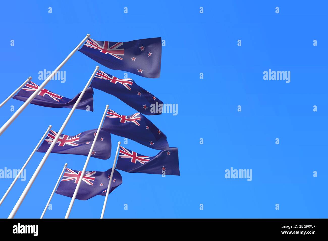 Nigeria Fahnen winken im Wind gegen einen blauen Himmel. 3D-Rendering Stockfoto