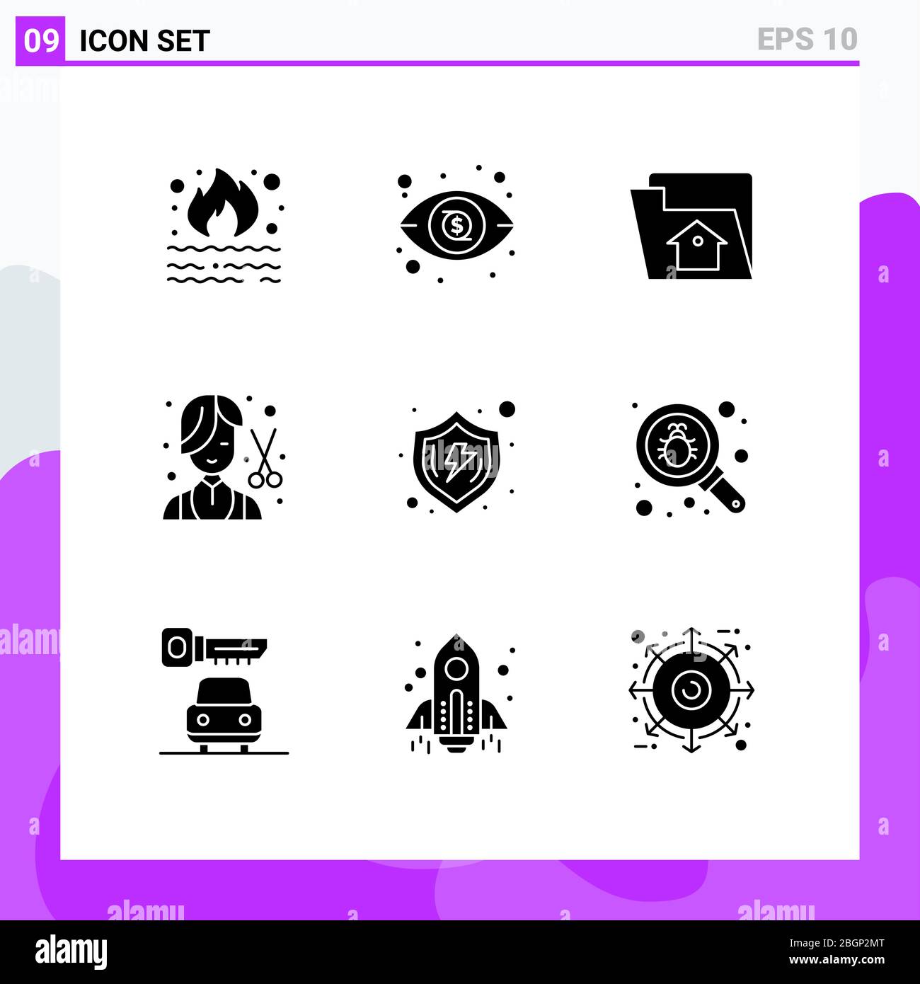 Set von 9 modernen UI-Symbole Symbole Zeichen für schützen, weiblich, zu Hause, Mode, Friseur editierbare Vektor Design-Elemente Stock Vektor
