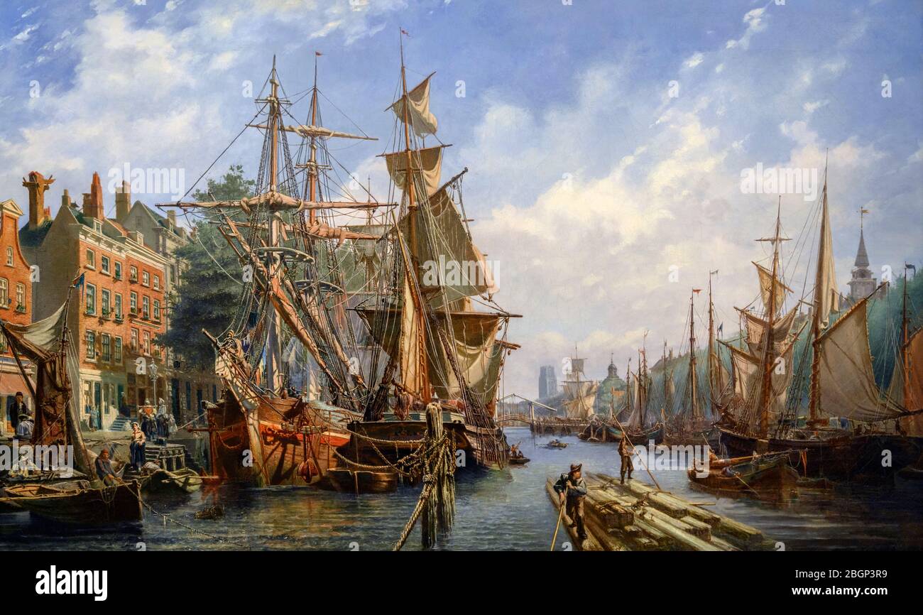 Der Leuvehaven, Rotterdam von Petrus van der Velden (1837-1913) Öl auf Leinwand, 1867 Stockfoto