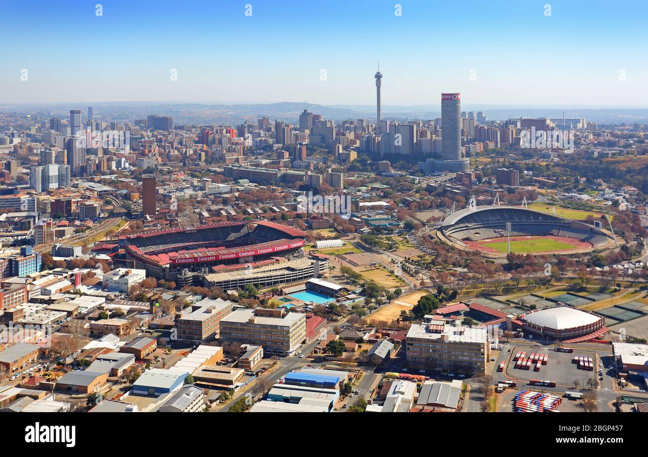 Luftaufnahme des CBD von Johannesburg Stockfoto