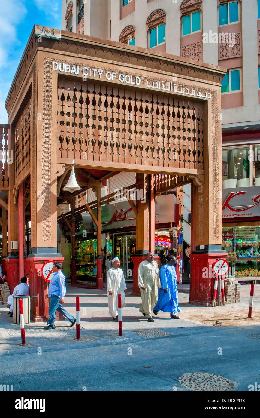 Eintritt zum Dubai Gold Souk, Dubai, VAE Stockfoto